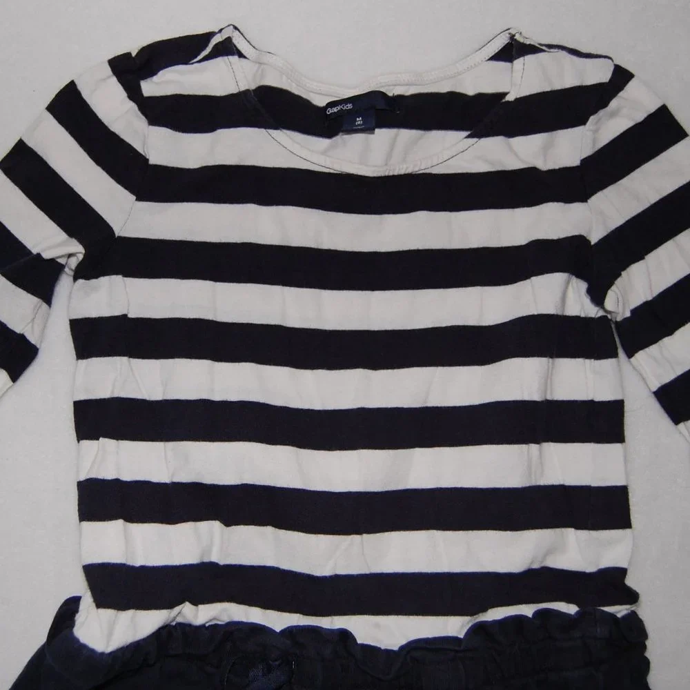 GAP Girls Size M (8) Navy-White Striped Cotton Dress, Long Sleeve